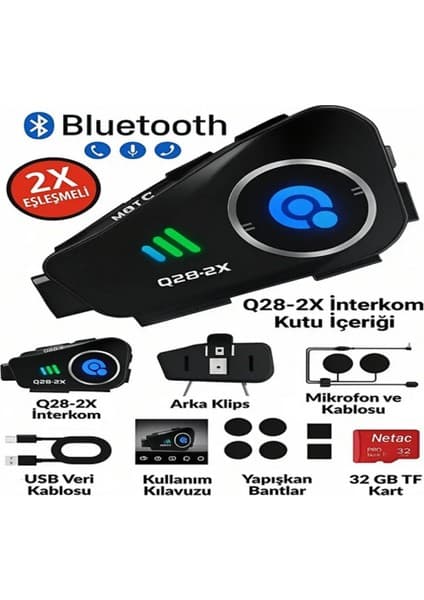 YKK Store Q28-2X Motosiklet Kaskı Için Bluetooth Interkom ve 1080P Hd Kamera | Su Geçirmez