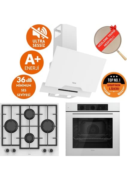 Ferre Silenart Lento Yeni Seri Ultra Sessiz Beyaz Ankastre Set ( D064-SA + LN386 + QBL62CB )