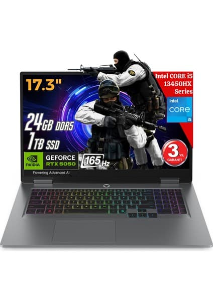Lenovo Loq 17IRX10 Aı Intel Core I5-13450HX 24GB Ddr5 1tb SSD RTX5050 8gddr7 17.3 IPS 165Hz Fhd Freedos 83JH006BTR Dizüstü Bilgisayar (Yapay Zeka Destekli)