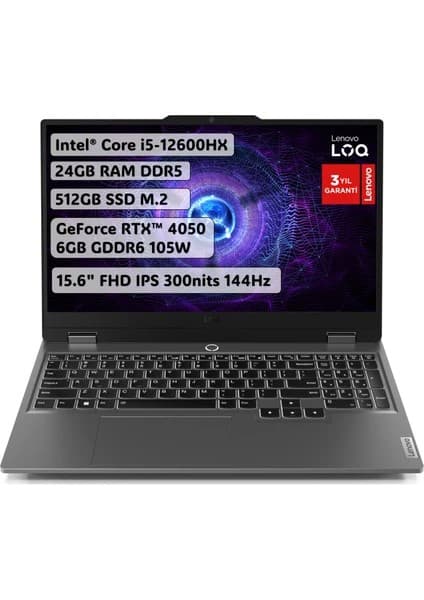 Lenovo Loq I5-12600HX 24GB 512GB RTX4050 15.6\