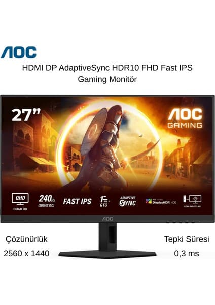 AOC 27" 0.3 Ms 2k Pivot IPS 260 Hz Oyuncu Monitörü