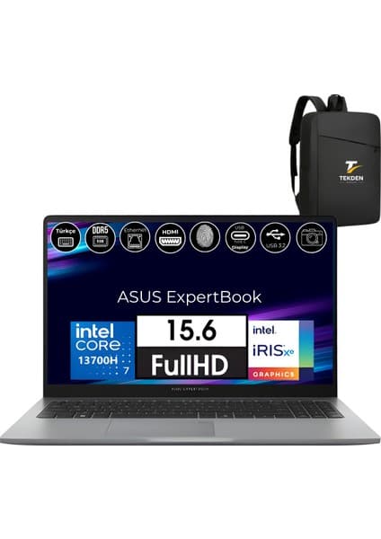 Asus Expertbook P1 P1503 Intel Core I7-13700H 24GB Ddr5 2tb SSD Freedos 15.6 Fhd Taşınabilir Bilgisayar&tekdençanta