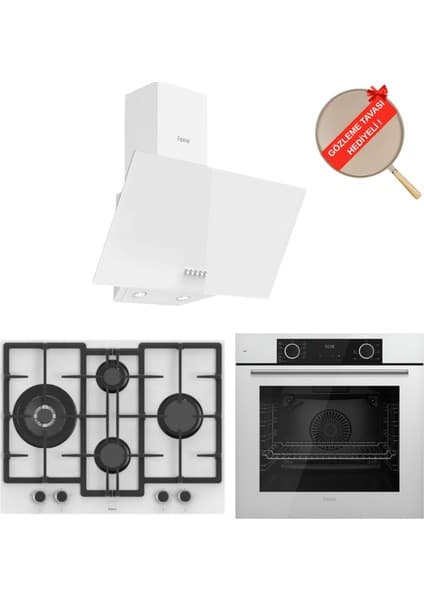 Ferre Fryart & Flowart Rima Yeni Seri Beyaz Cam Ankastre Set ( D087 + ED076-WFA + XE63CB )