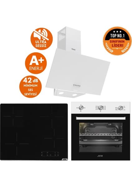 Ferre ve Afm Tech Markalı / Mona Elektrikli Vitro. Sessiz Ankastre Set (D078-SA + V6-04 + FM7301)