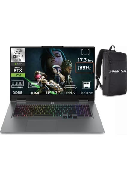 Lenovo Loq 17IRX10 I7-14700HX 83JH006HTR-22 64GB 2tb+2tb RTX5070 8gb Freedos 17.3\