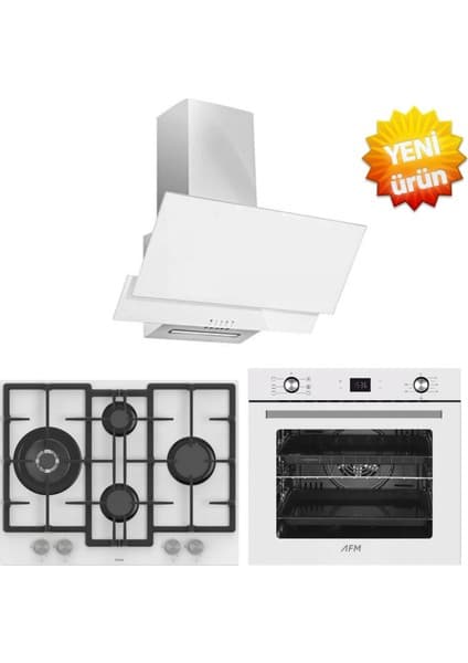 Ferre ve Afm Tech Markalı / Fazio Beyaz Cam Turbolu Ankastre Set ( CS206-FA + FM23301 + FM7701 )