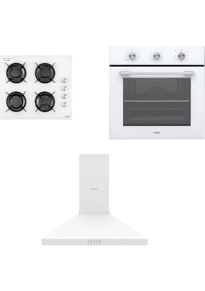 Vestel Eğik Beyaz Cam Ekonomik Ankastre Seti AF-5621 B + AO-6104 Yb + AD 60030 B