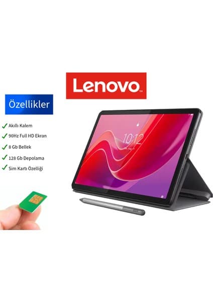 Lenovo Tab M11 Sim Kartı Özelliği - 2ghz Işlemci, 8gb Bellek, 128GB Depolama, 11INÇ Full Hd Ekranlı Tablet + Akıllı Kalem + Stant Kılıf