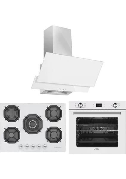 Eminçelik ve Afm Tech Markalı / Via 5 Gözlü 1'wok Beyaz Ankastre Set ( 22 386 + FM7701 + FM3301 )