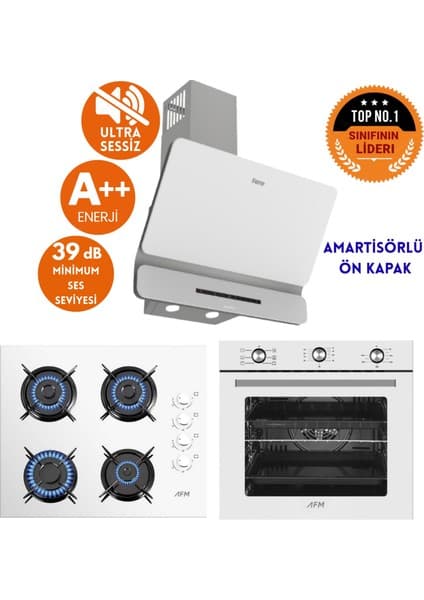 Ferre ve Afm Tech Markalı/ Tıvo Sessiz 6+1 Turbolu Beyaz Ankastre Set ( D081-SA + FM7601 + FM2201 )
