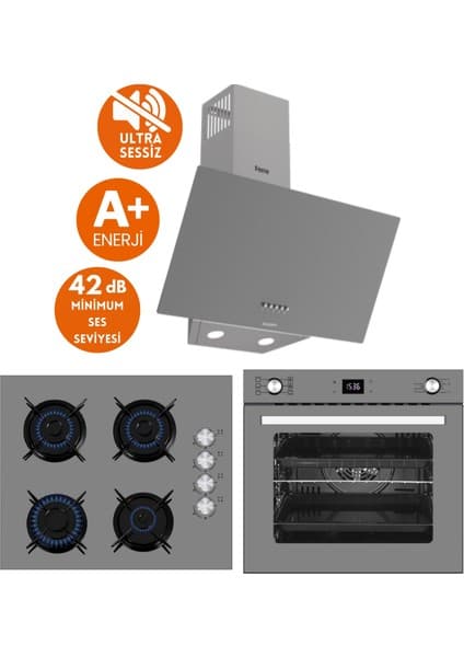 Ferre ve Afm Tech Markalı/silentart Gao Sessiz Antrasit-Gri Ankastre Set (D088-SA +FM2210 +FM7710)