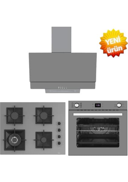 Ferre ve Afm Tech Markalı / Griezmo Antrasit Ankastre Set (SC408-WFA 1'wok + FM3407 + FM7710)