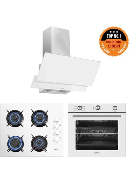 AFM Tech Home Dizayn Lisbon 6+1 Turbolu Beyaz Cam Ankastre Set ( FM7601 + FM2201 + FM3301 )