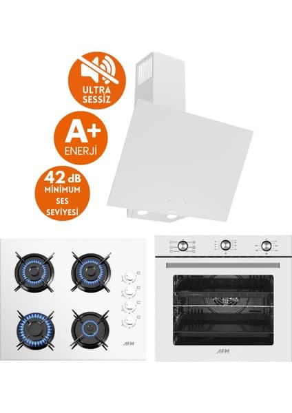 Ferre ve Afm Tech Markalı/ Zeta Sessiz 6+1 Turbolu Beyaz Ankastre Set ( D078-SA + FM7601 + FM2201 )