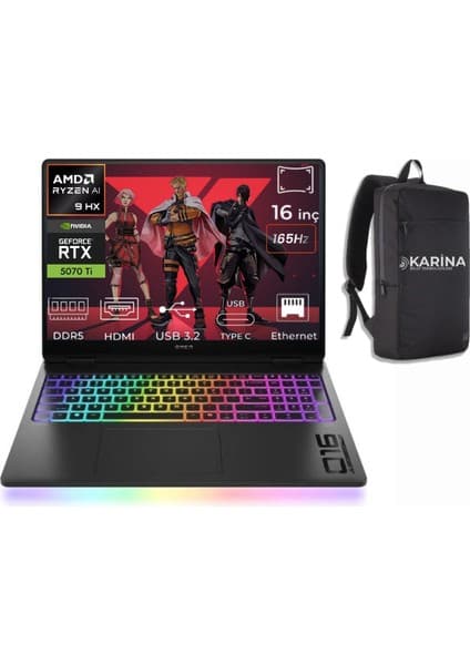 Hp Omen Max 16-AK0005NT Ryzen Aı 9 Hx 375 BQ1Y0EA-K42 96GB 2tb+2tb RTX5070TI W11PRO 16\