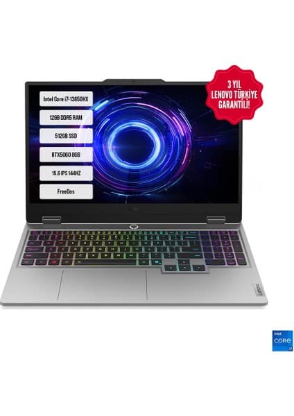 Lenovo Loq 15IRX10 83JE00ETTR I7-13650HX 12GB Ddr5 512GB SSD RTX5060-8GB 15.6\