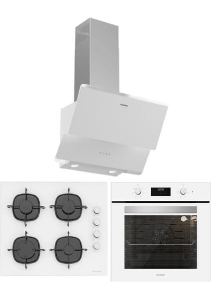 Silverline Beyaz Ankastre Set (CS5700E6W01 OCAK/S2-BO6502W02 FIRIN/3490 Oslo Davlumbaz)