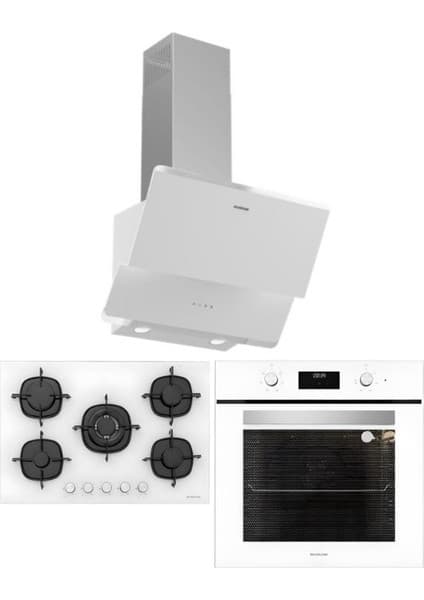 Silverline Beyaz Ankastre Set (CS5801E7W01 OCAK/S2-BO6502W02 FIRIN/3490 Oslo Davlumbaz)