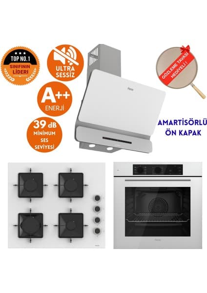 Ferre Silenart Gesso Yeni Seri Ultra Sessiz Beyaz Ankastre Set ( D081-SA + SS206 + QBL62CB )