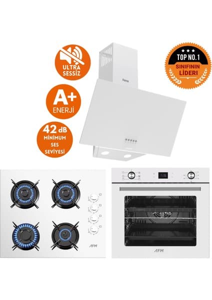 Ferre ve AFM TECH MARKALI / SESSİZ Beyaz Cam Turbolu Ankastre Set ( D087-SA + FM2201 + FM7701 )