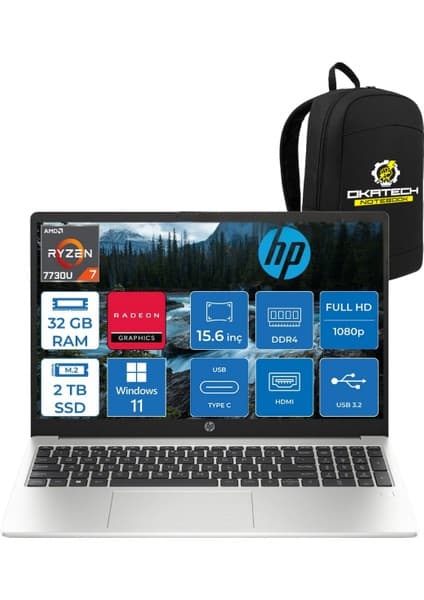 Hp 255 G10 3Z6G3ES Ryzen 7 7730U 32 GB Ram 2 Tb Nvm SSD 15.6\