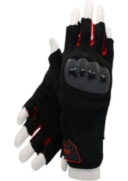 Forte GT Windtech Siyah-Kırmızı 2XL Koruma Yarım Parmak Motosiklet Eldiveni