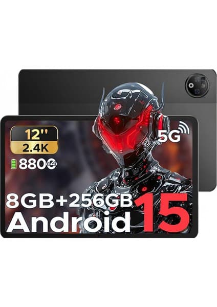 Doogee V Pad 5g 12" 8 GB Ram 256 GB SİM KARTLI Android 15 Tablet Siyah