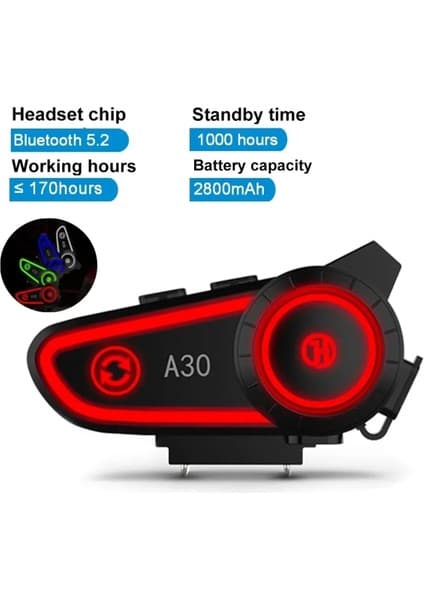 Çerçici A30 Motosiklet Kask Kulaklık Intercom Işıklı 2 Eşleşme Özellikli