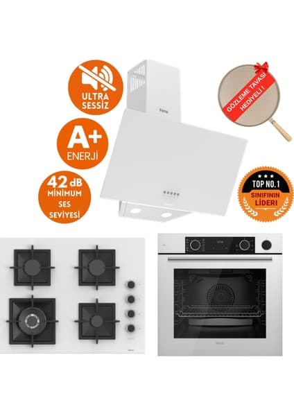 Ferre Fryart &steamart- Silentart Suon /sessiz Beyaz Ankastre Set (D087-SA + XE64CB +SC406-WFA Wok