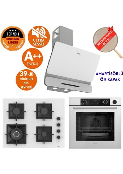 Ferre Fryart&steamart- Silentart Gıvo/sessiz Beyaz Ankastre Set (D081-SA + QEP64CB + SC406-WFA Wok)