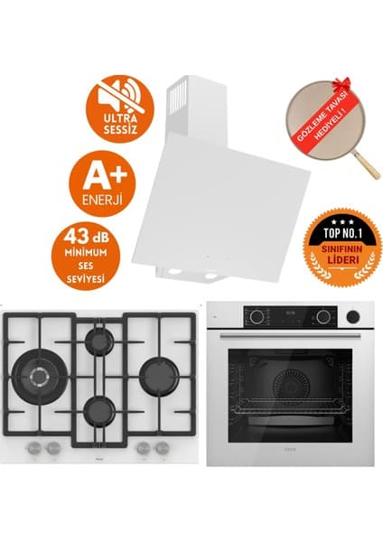 Ferre Fryart&steamart- Silentart Laen/sessiz Beyaz Ankastre Set (D078-SA + QEP64CB + ED076-WFA Wok)