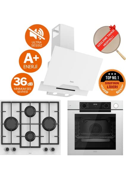 Ferre Fryart&steamart- Silentart Arvo / Sessiz Beyaz Ankastre Set (D064-SA + QEP64CB + LN386 )