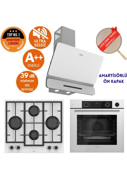 Ferre Fryart&steamart- Silentart Fima / Sessiz Beyaz Ankastre Set (D081-SA + QEP64CB + LN386 )