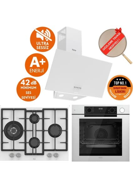 Ferre Fryart&steamart- Silentart Leva/sessiz Beyaz Ankastre Set (D087-SA + QEP64CB + ED076-WFA Wok)