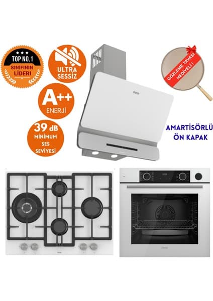 Ferre Fryart&steamart- Silentart Labb/sessiz Beyaz Ankastre Set (D081-SA + QEP64CB + ED076-WFA Wok)