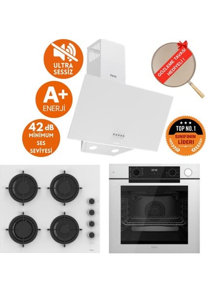 Ferre Fryart &steamart- Silentart Laro /sessiz Beyaz Ankastre Set ( D087-SA + QEP64CB + CS206-FA )