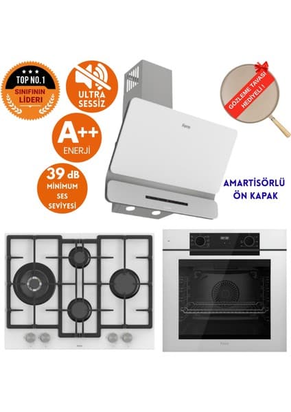 Ferre Fryart & Silentart Piri Sessiz Beyaz Ankastre Set (D081-SA + QEP63CB + ED076-WFA Wok)