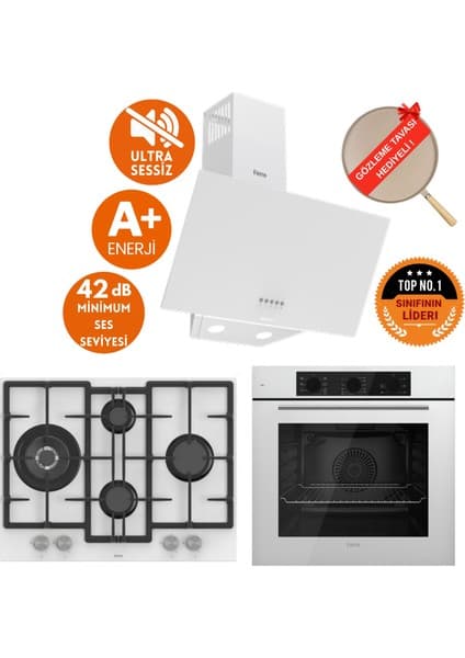 Ferre Flowart&silentart Rado / Yeni Seri Sessiz Beyaz Ankastre Set (D087-SA +QBL62CB + ED076-WFA )