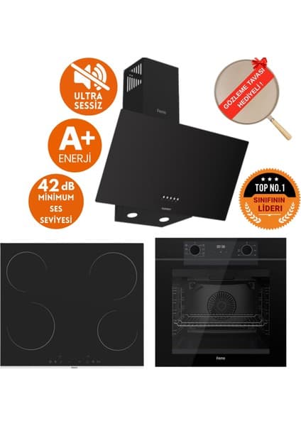 Ferre Silentart&fryart Bace Sessiz Vitro. Elektrikli Siyah Ankastre Set (D086-SA + MS261 + QEP63CS)