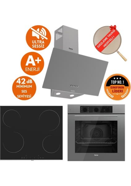 Ferre Silentart&flowart Sessiz Vitro. Elektr. Antrasit Gri Ankastre Set (D088-SA+ MS261 +QBL62CPR)