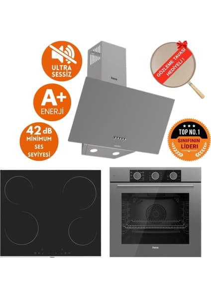 Ferre Silentart&fryart IQ Sessiz Vitro. Elektr. Antrasit Gri Ankastre SET(D088-SA +MS261+ QXE62CPR)