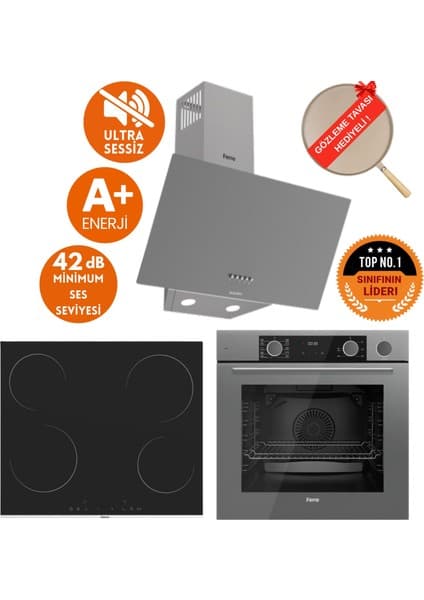 Ferre Silentart&fryart Qu Sessiz Vitro. Elektr. Antrasit Gri Ankastre SET(D088-SA +MS261+ XE64CPR)