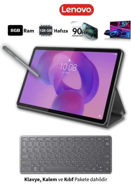 Lenovo 2560 x 1600 Çözünürlük 90Hz Akıcı ve Keskin Ekran 8gb Ram 128GB Hafıza Tablet+Kalem+Kılıf+Lenovo Kablosuz Klavye