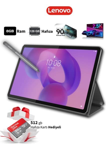 Lenovo 8gb Ram 128GB Hafıza TABLET+KALEM+KILIF+512GB Hafıza Kartı 2560 x 1600 Piksel Çözünürlükle 90Hz Akıcı NET Ekran