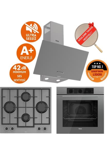 Ferre Flowart&silentart Bıfo Yeni Seri Sessiz Antrasit Gri Ankastre Set (D088-SA + QBL62CPR +LN388)