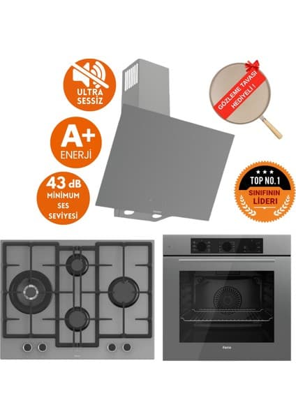 Ferre Flowart&silentart Gano/sessiz Antrasit Gri Ankastre Set (D079-SA + QBL62CPR +ED078-WFA 1'wok)