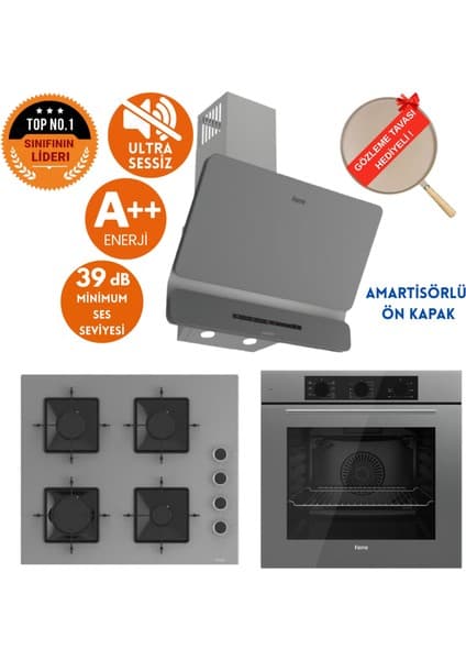 Ferre Flowart&silentart Cıgo Yeni Seri Sessiz Antrasit Gri Ankastre Set (D082-SA + QBL62CPR +LN388)