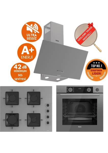 Ferre Fryart&silentart-Steamart Qf Yeni Seri Sessiz Antrasit Ankastre Set (D088-SA+ XE64CPR +SS208)