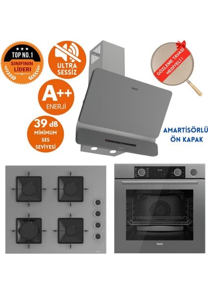 Ferre Fryart&silentart-Steamart Tr Yeni Seri Sessiz Antrasit Ankastre Set (D082-SA+ XE64CPR +SS208)