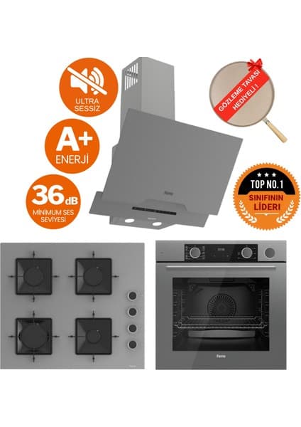 Ferre Fryart&silentart-Steamart Qa Yeni Seri Sessiz Antrasit Ankastre Set (D065-SA+ XE64CPR +SS208)